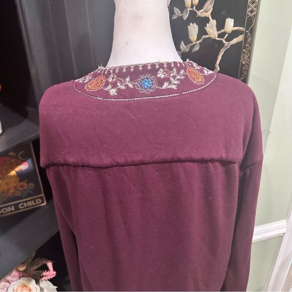 Soft Surroundings Embroidered Maroon Open Front Cardigan Size Medium - Picture 12 of 15